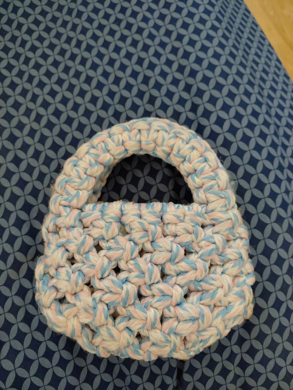 Handmade Chunky Crochet Mini Bag in Pastel Blue and Pink